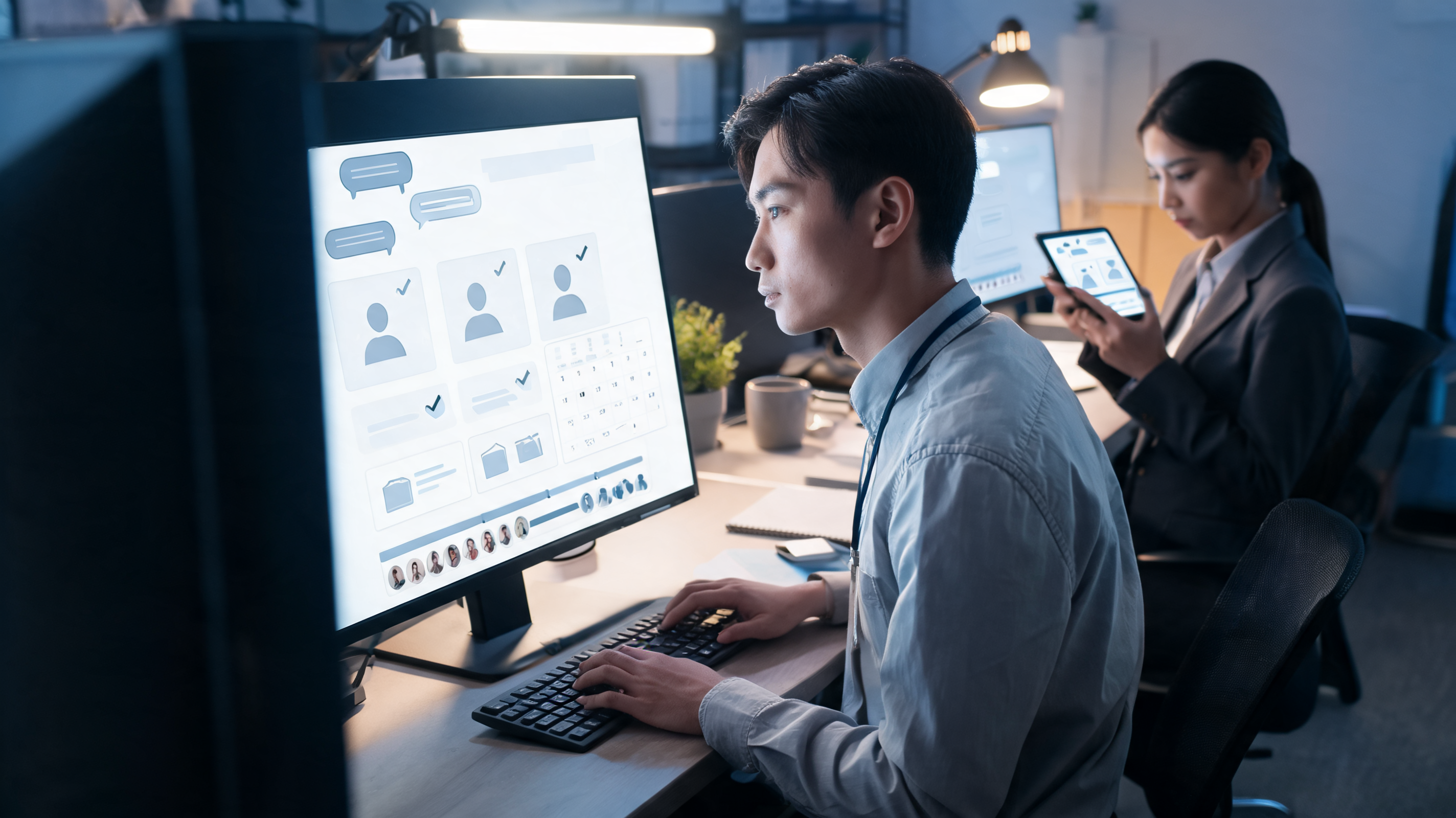 Revenue operations manager using a chatbot dashboard for marketing automation and faster lead conversion