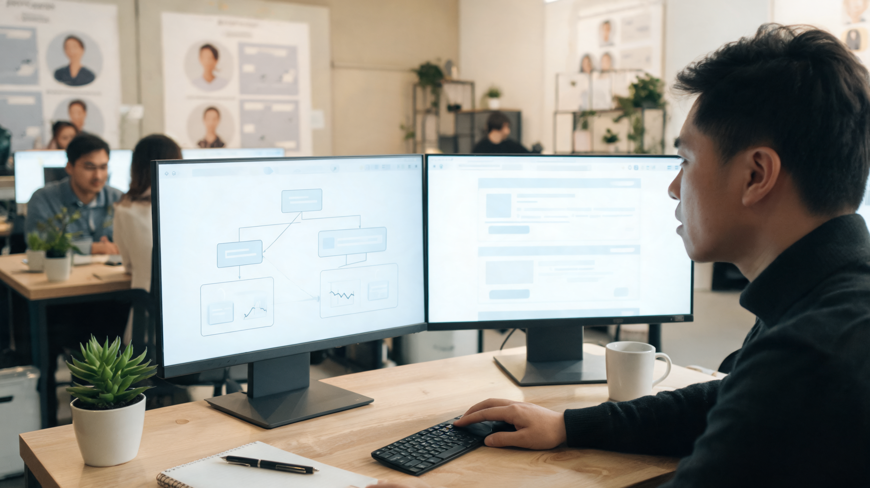 Marketing manager using AI marketing automation to personalize upsell campaigns as part of a smarter content strategy.